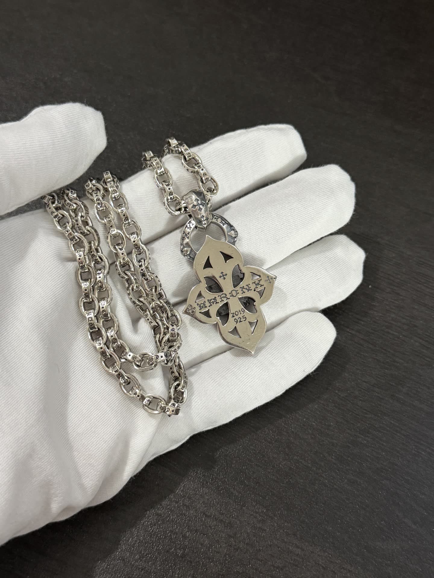 Chrome Hearts Silver Fleur-de-lis Pendant Necklace